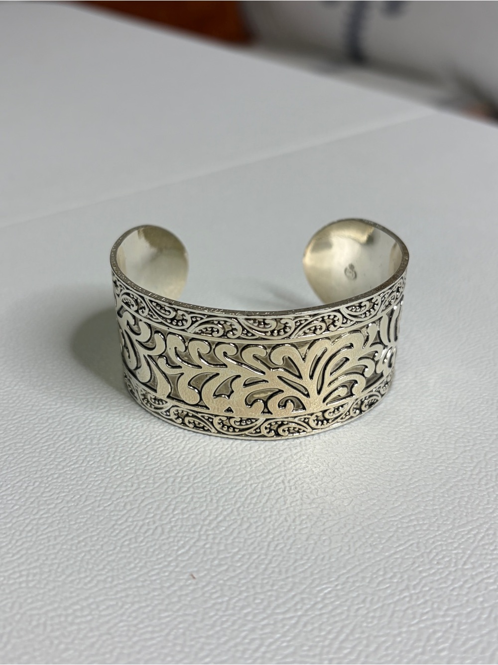 Intricate Floral Silver Cuff Bracelet - Women's Jewelry
